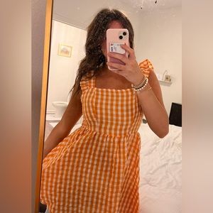 Shein Orange and White Gingjam Dress